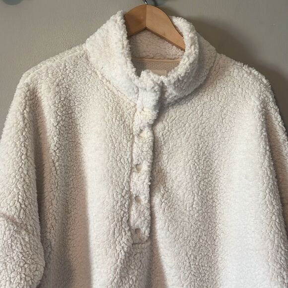 Aerie Cloud Sherpa Fleece Snap Pullover Ivory Size XL - Picture 3 of 13